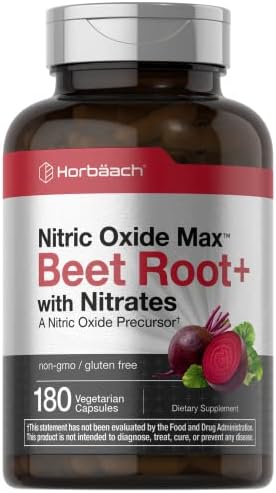 Horbäach Nitric Oxide Beet Root Capsules (Капсулы) and Precursor | with Nitrates | 180 Count | Vegetarian, Non-GMO, Gluten Free Supplement Horbäach