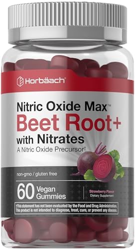 Horbäach Nitric Oxide Beet Root Gummies (Жевательные конфеты) | 60 Count | with Nitrates | Strawberry Flavor | Vegan, Non-GMO, Gluten Free Supplement Horbäach