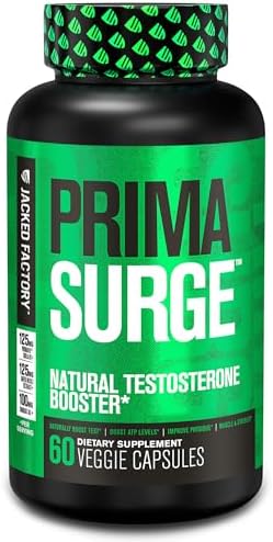 Jacked Factory Testosterone Booster for Men PRIMASURGE - w/Tongkat Ali, PrimaVie, Ashwagandha - Boost Vitality, Muscle Growth & Energy | Natural Test Booster Supplement - 60 Veggie Pills Jacked Factory