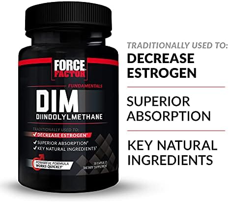 Force Factor DIM Pills to Decrease Estrogen in Men, Diindolylmethane Supplement with Key Natural Ingredients and Superior Absorption, Diindolylmethane 300mg, Works Fast, 30 Capsules Force Factor