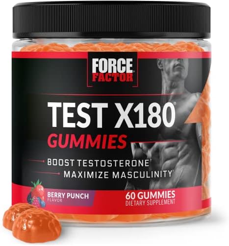 Force Factor Test X180 Gummies (Жевательные конфеты) Testosterone Booster for Men with Tongkat Ali, Horny Goat Weed, Tribulus Terrestris, Fenugreek, & Black Maca, Supplement Men, Berry Punch, 60 Gummies, 1-Pack Force Factor