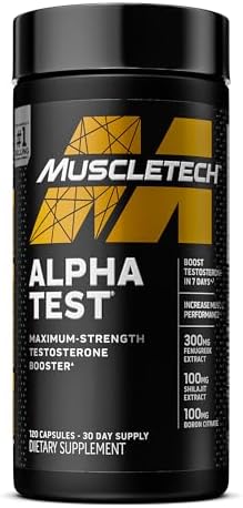 Testosterone Booster for Men, MuscleTech AlphaTest, Tribulus Terrestris & Boron Supplement , Max-Strength ATP & Test Booster, Daily Workout Supplements for Men, 120 Pills (Package May Vary) Muscletech