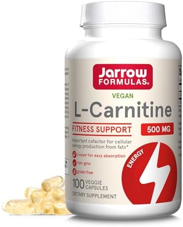 Jarrow Formulas L-Carnitine 500 mg - 100 Veggie Licaps - Important Cofactor for Energy Production (ATP) from Fats - Dietary Supplement - Vegan - Up to 100 Servings (Порции) Jarrow Formulas