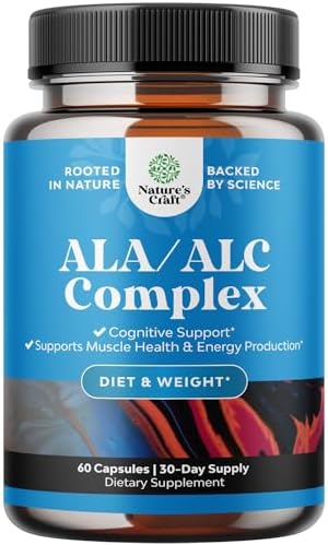 Pure Alpha Lipoic Acid Supplement with Acetyl L-Carnitine - Natural ALA ALC Amino Acids Boost Memory Support Mental Performance and Raise Energy Levels Metabolism - 60 Capsules (Капсулы) Natures Craft