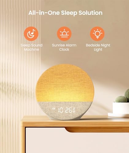 Dreamegg Sunrise 1 - Sunrise Alarm Clock, Sound Machine for Sleep, Customizable Sleep Routines, Dimmable Night Light, 29 Soothing Sounds, White Noise Machine, Wake Up Light for Bedrooms, Adults, Kids Dreamegg