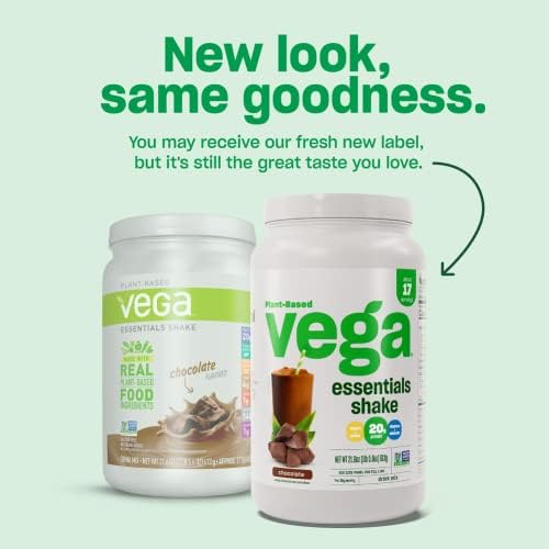 Vega Essentials Plant Based Protein Powder (Порошок), Chocolate - Vegan, Superfood, Vitamins, Antioxidants, Keto, Low Carb, Dairy Free, Gluten Free, Pea Protein for Women & Men, 1.4 lbs (Packaging May Vary) Vega