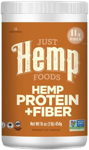 Just Hemp Foods Hemp Protein Powder (Порошок) Plus Fiber, Non-GMO Verified with 11g of Protein & 11g of Fiber per Serving (Порция), 16 oz (Унции) - Packaging May Vary (Pack of 2) Just Hemp Foods