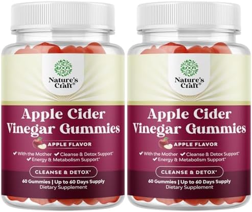 Apple Cider Vinegar Gummies with the Mother-Natural Energy Supplement ACV Gummies with Mother for Body Cleanse Immune Support and Gut Health-Delicious Gummy ACV Supplement with Beet Root Powder 2 pack Natures Craft