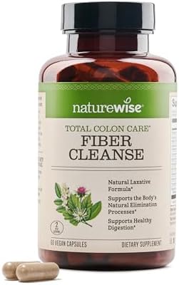 NatureWise Total Colon Care Fiber Cleanse with Herbal Laxatives, Prebiotics, & Digestive Enzymes for Healthy Elimination, Safe Digestion & Weight, Detox, & Gut Health [1 Month Supply - 60 Count] NatureWise