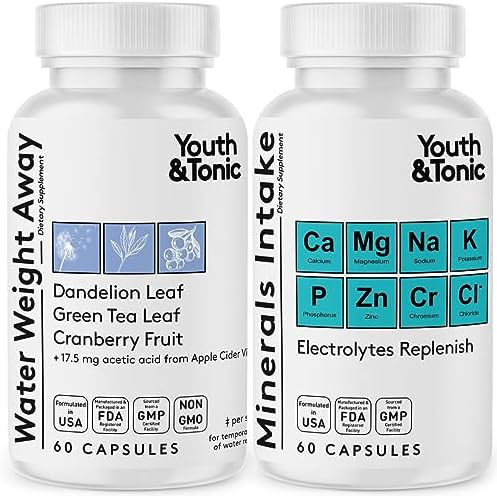 Water Weight Pills for Thin Waistline Belly Bloating Swelling & Temporary Water Retention + Electrolytes Replenish as Natural Diuretic Supplement for Woman & Men – 120 Capsules (Капсулы) by Youth & Tonic Youth & Tonic