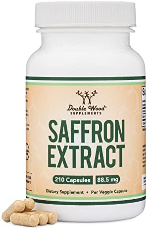 Saffron Supplement for Focus - Saffron Extract 88.5mg Vegan Capsules (Веганские капсулы) (210 Count) Minor Appetite Suppressant for Healthy Weight Management (Supports Eye, Retina, and Lens Health) by Double Wood Double Wood Supplements