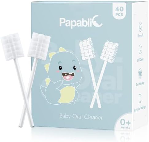 Papablic 40-Pack Baby Tongue Cleaner, Baby Oral Cleaner, Disposable Baby Mouth Cleaner Newborn, Upgrade Gum Cleaner with Paper Handle for Babies and Infants Ages 0-2 Years Papablic