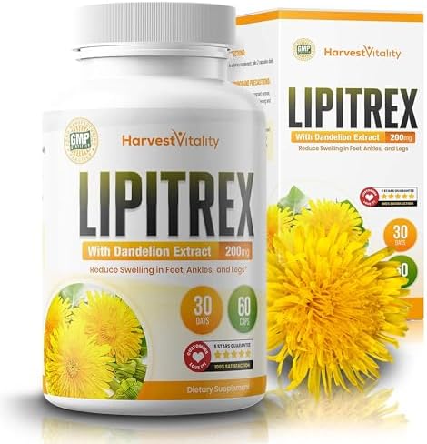 Swollen Feet and Ankles? Lipitrex Helps Reduce Swelling in Legs and Feet from Water Retention, Edema, & Slows Your Ankles from Swelling - Best for an Ankle That is Swollen, Swollen Foot, Edema in Leg Harvest Vitality