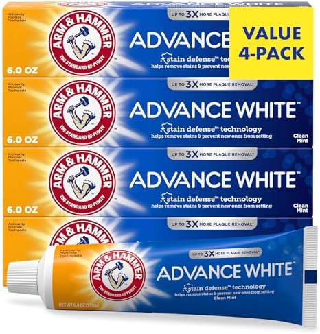 Arm & Hammer Advance White Toothpaste, Clean Mint Flavor, Stain Defense Technology, 6 Ounce (Pack of 4) Arm & Hammer