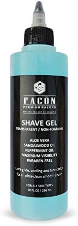 Facón Transparent Non-Foaming Clear Shave Gel (Гель) with Skin Soothing Aloe Vera, Cooling Menthol Peppermint Oil, Bourbon Luxury Scent - Extra Glide for an Ultra-Clean Smooth Shave (10 fl oz (Жидкие унции) / 296 ml) FACON