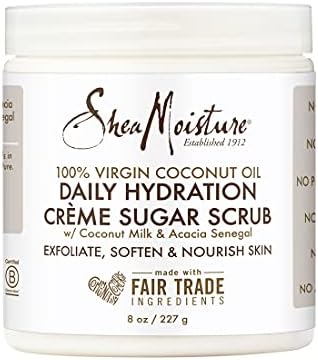 SheaMoisture Daily Hydration Crème Sugar Scrub Care for Dry Skin 100% Virgin Coconut Oil Acacia Senegal Exfoliating Scrub, Coffee, 8 Oz SheaMoisture