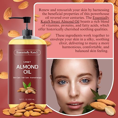 Sweet Almond Oil 16.9 oz - 100% Pure and Natural and Cold Pressed Essentially KateS