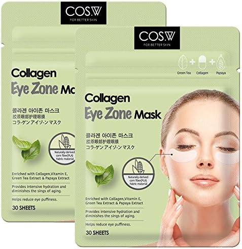 COS.W Smoothing Collagen Eye Pads(2 Pack of 30 Sheets) with Vitamin E for Dark Circles and Puffiness (60 Count) COS.W FOR BETTER SKIN