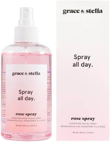 grace & stella Award Winning Rose Water Facial Spray (Спрей) (240ml) - Vegan - Rose Water Spray For Face - Rosewater Spray Toner Rose Hydrosol - Rose Spray Facial Mist - Rosewater Spray Toner Rose Hydrosol Grace & Stella