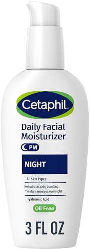 Cetaphil Night Moisturizer for Face, Hydrating Facial Moisturizer with Hyaluronic Acid, For All Skin Types, Lightweight and Non-Comedogenic, Dermatologist Recommended for Sensitive Skin, 3oz Cetaphil