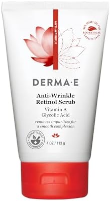 DERMA E Anti-Wrinkle Scrub – Anti-Aging Face Wash with Glycolic Acid and Vitamin A – Cleansing and Exfoliating Treatment Removes Makeup, Oil and Impurities, 4 oz Derma E