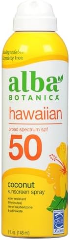 Alba Botanica Sunscreen Spray for Face and Body, Broad Spectrum SPF 15 Sunscreen, Hawaiian Coconut, Water Resistant and Biodegradable, 5 fl. oz. Bottle Alba Botanica