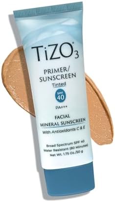 TiZO3 Facial Mineral Sunscreen and Primer, Tinted Broad Spectrum SPF 40 with Antioxidants, Sheer matte finish, Fragrance-Free, Oil-Free, Dermatologist-recommended, PA+++ 1.75 oz Tizo