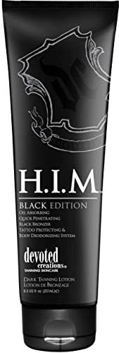 Devoted Creations H.I.M. Black Edition, Oil Absorbing Quick Penetrating Black Tan Lotion Bronzer, 8.5 oz. Devoted Creations