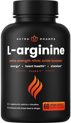 Premium L Arginine Supplement | 5-in-1 Nitric Oxide Supplement | L-Arginine Powder (Порошок) & L Citrulline Enhanced with Grape Seed & Ginger | Energy, Blood Flow, Heart Health & Stamina | 60 Vegan Capsules (Веганские капсулы) NutraChamps