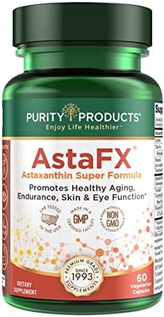 Purity Products AstaFX Astaxanthin Antioxidant Super Formula from Clinically Tested 4 mg AstaREAL with Full Spectrum Tocotrienols (Vitamin E) + BioPerine Black Pepper + Piperine - 60 Vegetarian Caps Purity Products