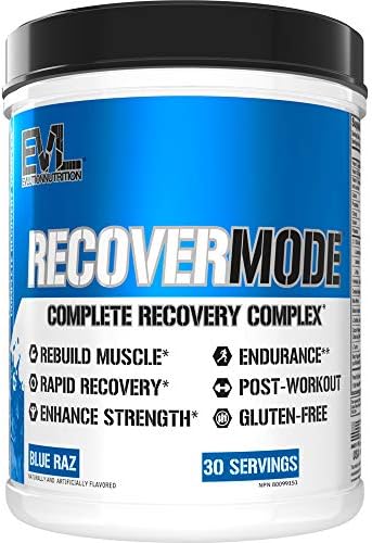 Evlution Nutrition Recover Mode- Complete Post Workout with BCAAs, Immunity Support, Vitamin C, D & E, Electrolytes, Hydration, Creatine, Glutamine, Beta-Alanine, L-Carnitine, 30 Serve, Blue Raz Evlution