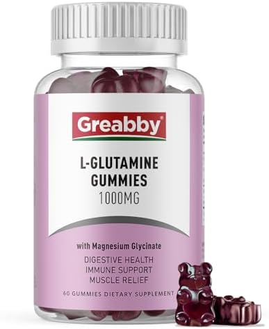 L Glutamine 1000mg Gummies (Жевательные конфеты) - Muscle Relief & Immune Support, Amino Acid Supplement with Magnesium Glycinate, Vegan & Non-GMO, Gluten Free (60 Count) GREABBY