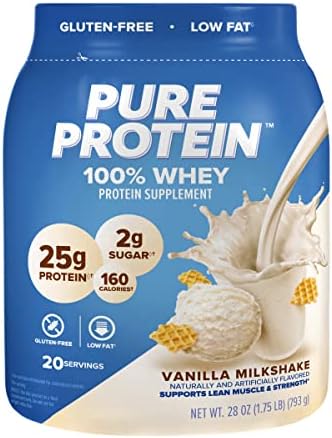 Pure Protein Powder (Порошок), Whey, High Protein, Low Sugar, Gluten Free, Vanilla Cream (Крем), 1.75 lbs Pure Protein