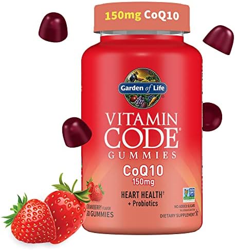 CoQ10 Gummies (Жевательные конфеты) 150 mg, Coenzyme Q10 for Heart Health, Energy Production & Healthy Aging + Prebiotics & Probiotics for Digestion, Vitamin Code Non-GMO, Gluten-Free, 60 Strawberry Gummies, 30 Day Supply Garden of Life