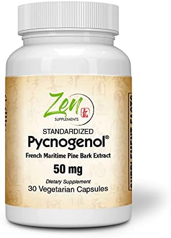 Zen Supplements Pycnogenol 50mg - Standardized French Maritime Pine Bark Extract for Antioxidant & Inflammation Support - Non-GMO, Gluten & Soy Free 30-Vegcaps Zen Supplements