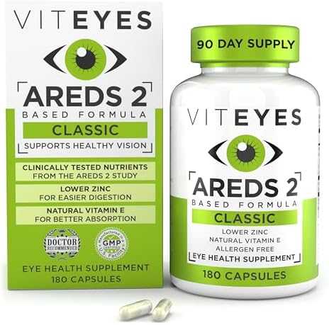 Viteyes AREDS 2 Eye Vitamins, Classic Macular Support, Allergen Free Capsules (Капсулы), with Natural Vitamin E, Vitamin C, Zinc, Copper, Lutein & Zeaxanthin, Eye Doctor Trusted, Manufactured in The USA, 180 Ct Viteyes