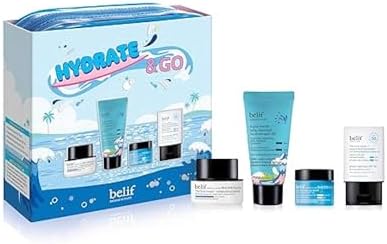 belif Hydrate & Go Kit, Moisturizing Bomb Face Cream, Jelly Cleanser, Eye Bomb Cream, Hydrating SPF 50 Sunscreen, Travel TSA Friendly Kit, Glowy & Bouncy Finish, Korean Skin Care Belif