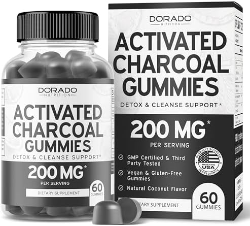 Activated Charcoal Gummies (Жевательные конфеты) for Healthy Detox & Cleanse Support - Formulated from Organic Coconut Shells 200mg Per Serving (Порция) – Non GMO & Gluten-Free - Natural Fruit Flavor - For Men & Women (60 Gummies) DORADO NUTRITION