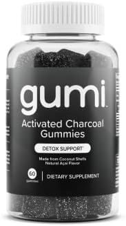 gumi Nutrition Coconut Activated Charcoal Gummies (Жевательные конфеты) - Charcoal Supplements for Detox, Oral Health & Gut Health - 200mg Gummy Vitamin - Gluten Free, Vegan & Non GMO - Natural Açaí Flavor (60 Count) Gumi