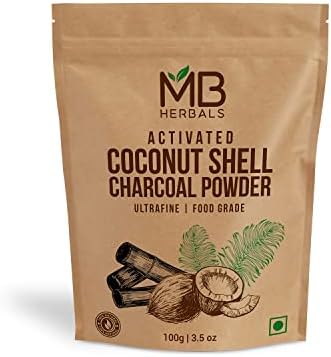 MB Herbals Activated Charcoal Powder (Порошок) from Coconut Shell 3.5 oz (Унции) (100 Gram) Food Grade Coconut Charcoal Powder | For Detox | Face Packs and Masks| Soap Making | ToothPowder MB Herbals