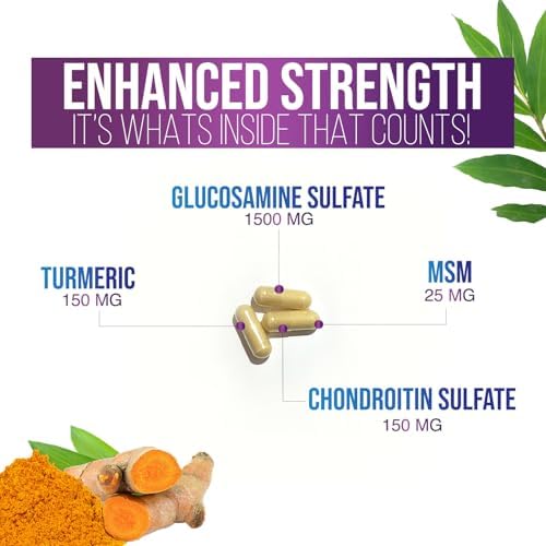 Glucosamine Chondroitin Supplements MSM Complex - Joint Support with Turmeric, Boswellia, Quercetin for Joints, Back, Hands, Bones, Knees & Mobility, Triple Strength Glucosamine Sulfate - 240 Capsules Health Nutrition Naturals