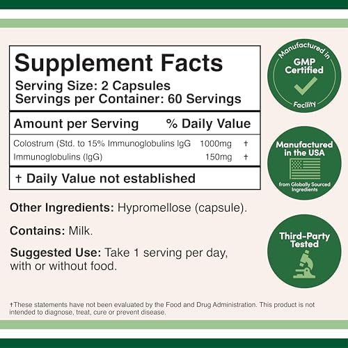 Колострум 1000 мг, 120 капсул, 15% иммуноглобулинов, без наполнителей Double Wood Supplements