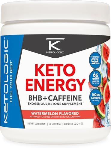 Ketologic KetoEnergy BHB (Watermelon) 30 Servings (Порции) - BHB + Caffeine Exogenous Ketone Supplement KetoLogic