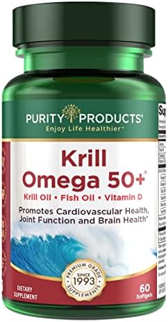 Purity Products Krill Omega 50 (Krill + Fish Oil Blend 1000mg + Astaxanthin 500mcg + Phospholipids 200mg + Vitamin D 500 IU) - 60 Mini Softgels (Мини мягкие гелевые капсулы) Purity Products