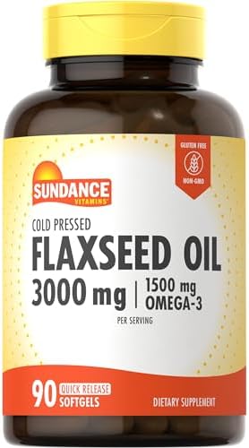 Sundance Flaxseed Oil 3000mg | 90 Softgels (Мягкие капсулы) | with 1500mg Omega-3 | Cold Pressed | Non-GMO and Gluten Free Supplement Sundance