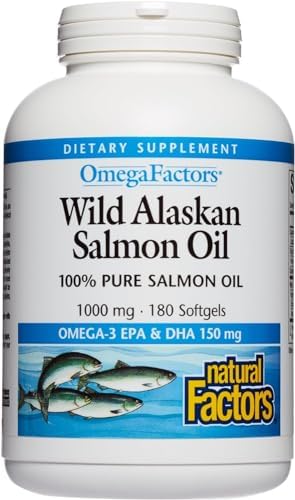 Natural Factors, Wild Alaskan Salmon Oil Provides Omega-3, EPA, DHA & Vitamin D, Supports Brain & Heart Health, 90 Softgels Natural Factors