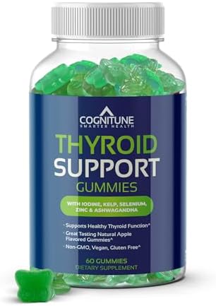 Thyroid Support Gummies (Жевательные конфеты) for Women & Men – Non-GMO, Vegan, Gluten-Free, with Iodine, Kelp, Ashwagandha, Zinc, Selenium and More – Natural Apple Flavor Thyroid Gummies Supplement for Hypothryoidism CogniTune