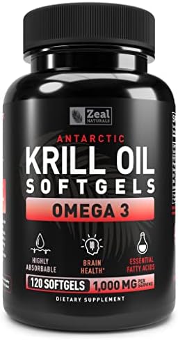 Antarctic Krill Oil 1000mg (120 Softgels (Мягкие капсулы)) Omega 3 Krill Oil Supplement with EPA, DHA & Astaxanthin - Omega 3 Fish Oil for Joint, Brain, and, Heart Support for Men and Women Zeal Naturals