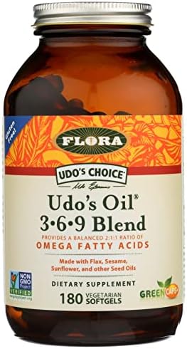 FLORA - Udo's Choice, Omega 369 Oil Blend, Vegetarian Capsules (Вегетарианские капсулы), 180 Count,61582 Flora