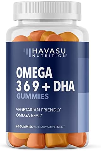 Omega 3 Gummies (Жевательные конфеты) for Adults Boosted with Omega 6 and Omega 9 - DHA + EPA Plant-Based Fish Oil Alternative - Support Brain & Immune System Function - Orange & Lemon Flavor - 60 Omega Gummies for Adults Havasu Nutrition